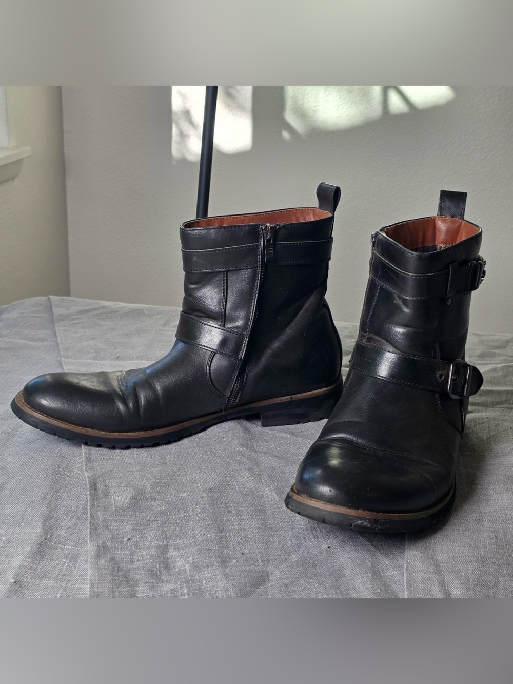 Polar Fox Wyatt Motorcycle Boots Men Size 11 Black Vegan Leather Buckle Zip